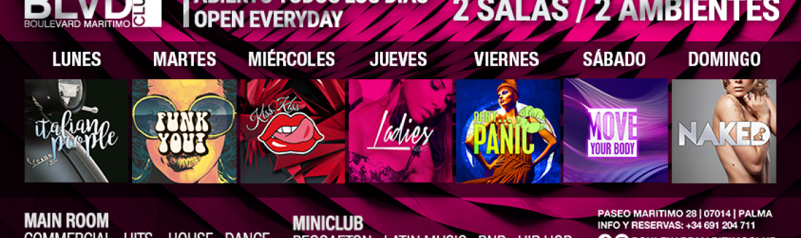 Boulevard Marítimo Club en Palma de Mallorca es una sala de baile que ofrece clases y eventos de salsa y bachata en un ambiente elegante y animado.